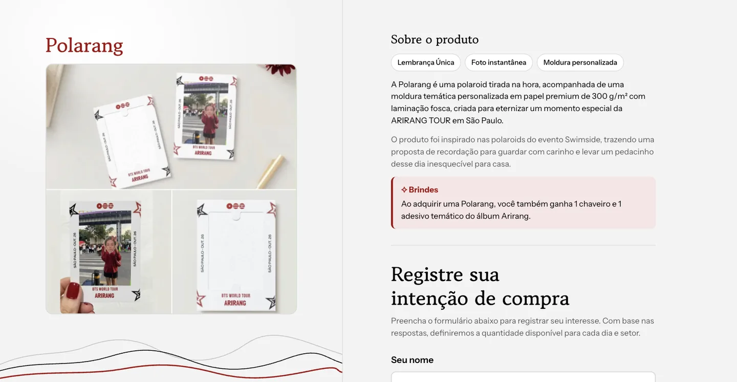 Página inicial da pesquisa de intenção de compra da Polarang